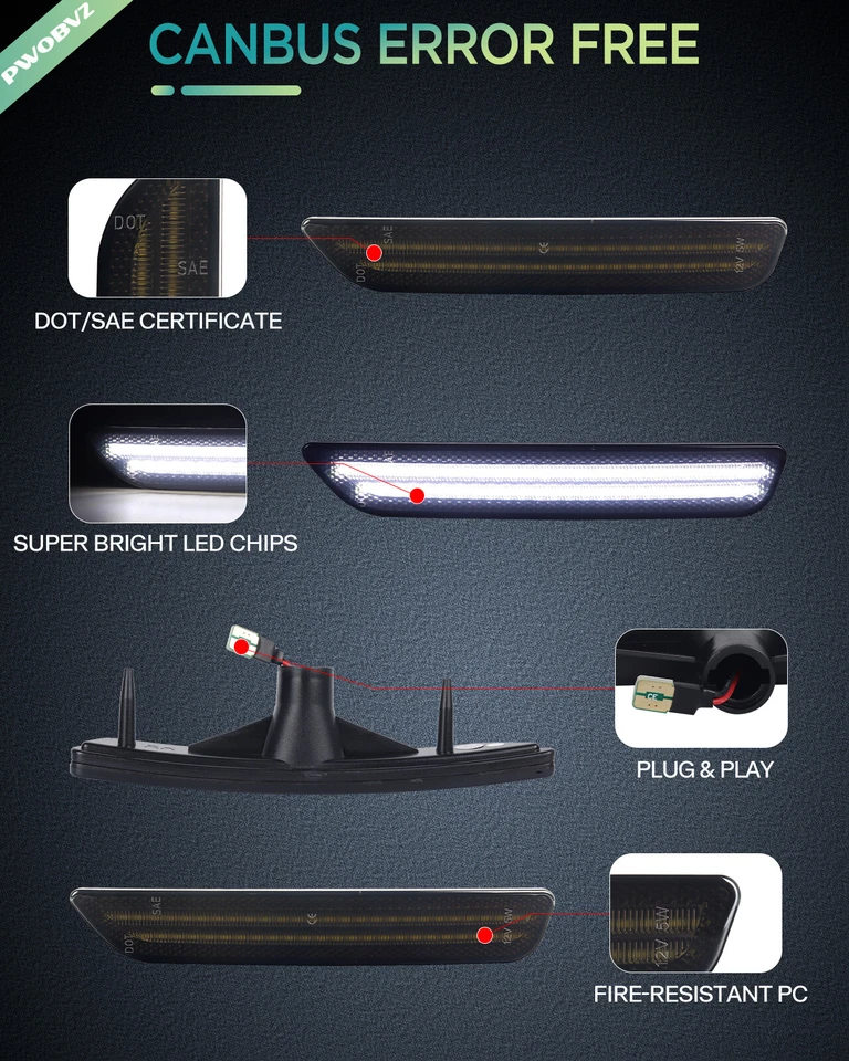 Dynamic Sequential Front & Rear LED Side Marker Light For 2010-2014 Ford Mustang Foto 4 de 4