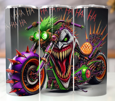 20oz Stainless Steel Tumbler Mug - Joker Inspired Motorcycle Design - Comics Fan
