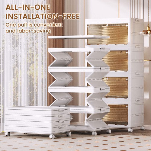 Stackable Foldable Storage Organizer Folding Closet Bins with Lid and Wheels US - Picture 71 of 80