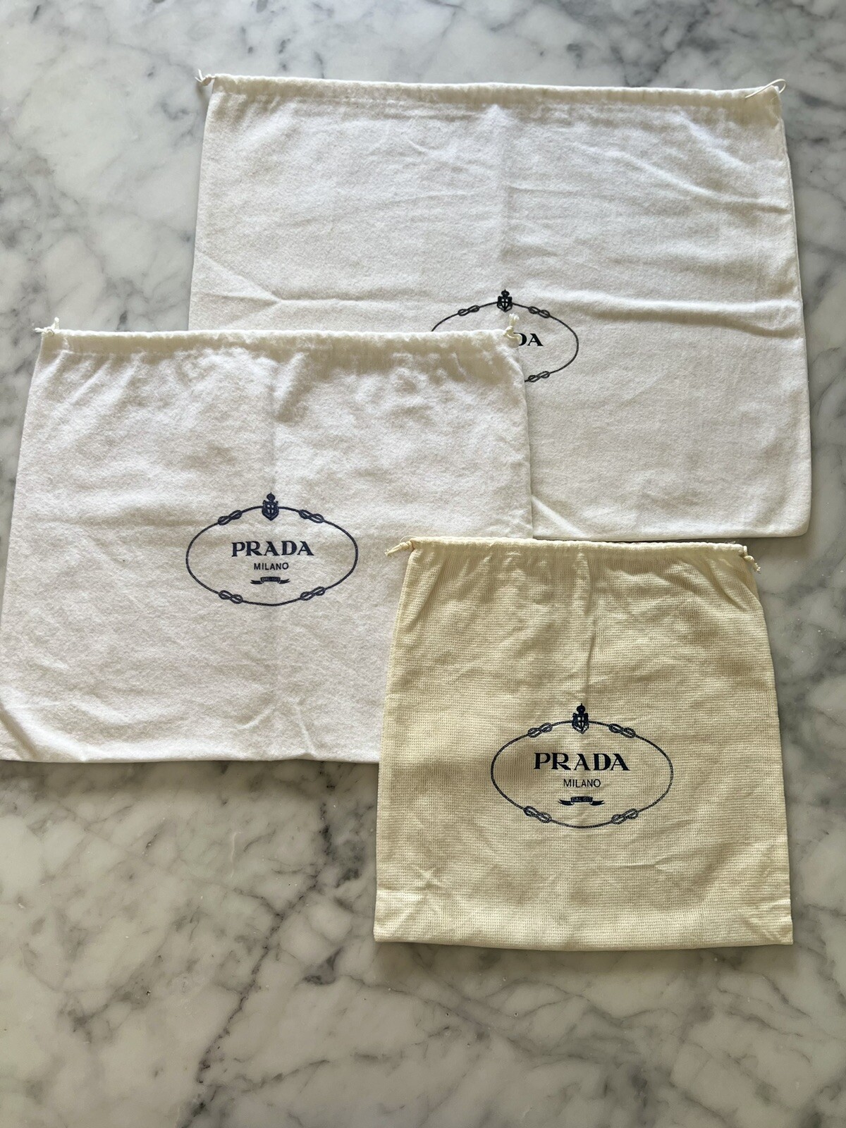 Prada Dust Bag Set of 3 Sizes Small Medium Large Drawstring Handbag Cover