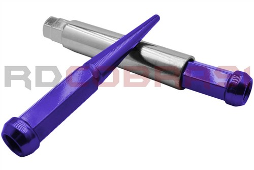 24 Pc M14x1.5 XL Powder Coated Purple Spike Lug Nuts 6" Tall For Chevrolet GMC - Picture 8 of 10
