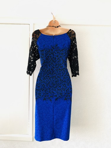 Frank lyman blue/black Lace sleeve stretchy new dress size uk 16 - Picture 6 of 12