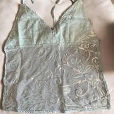 Y2K Sheer Sequin Mesh Camisole Top - MintGreen Floral Sparkle Cami