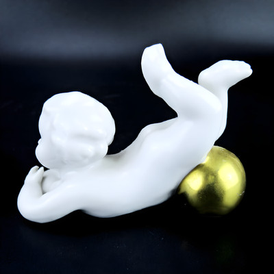 Gerold Porzellan Figur PUTTO mit Goldkugel Art Deco Stil Vintage Figurine ++++