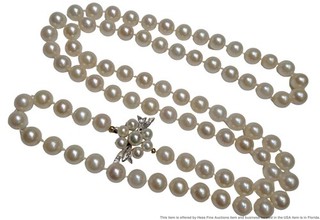 Rare 8.5 9mm Fine Quality Akoya Cultured Pearl White Gold Diamond Necklace