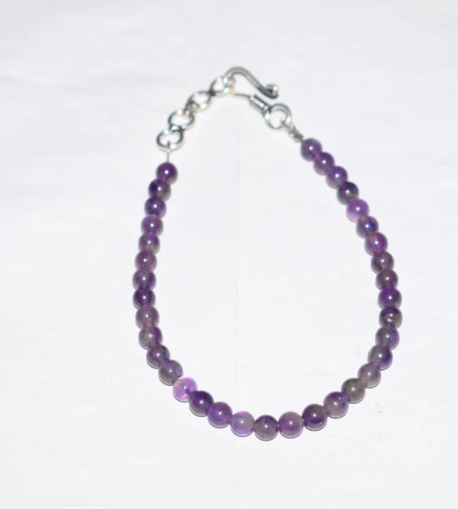Naturale Ametista Viola Gemma 925 Argento Sterling Artigianale Bracciale Collana - Immagine 4 di 4