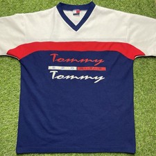 Rare Vintage Tommy Sport Hilfiger Jeans Spell Out Jersey Size LARGE USA Made