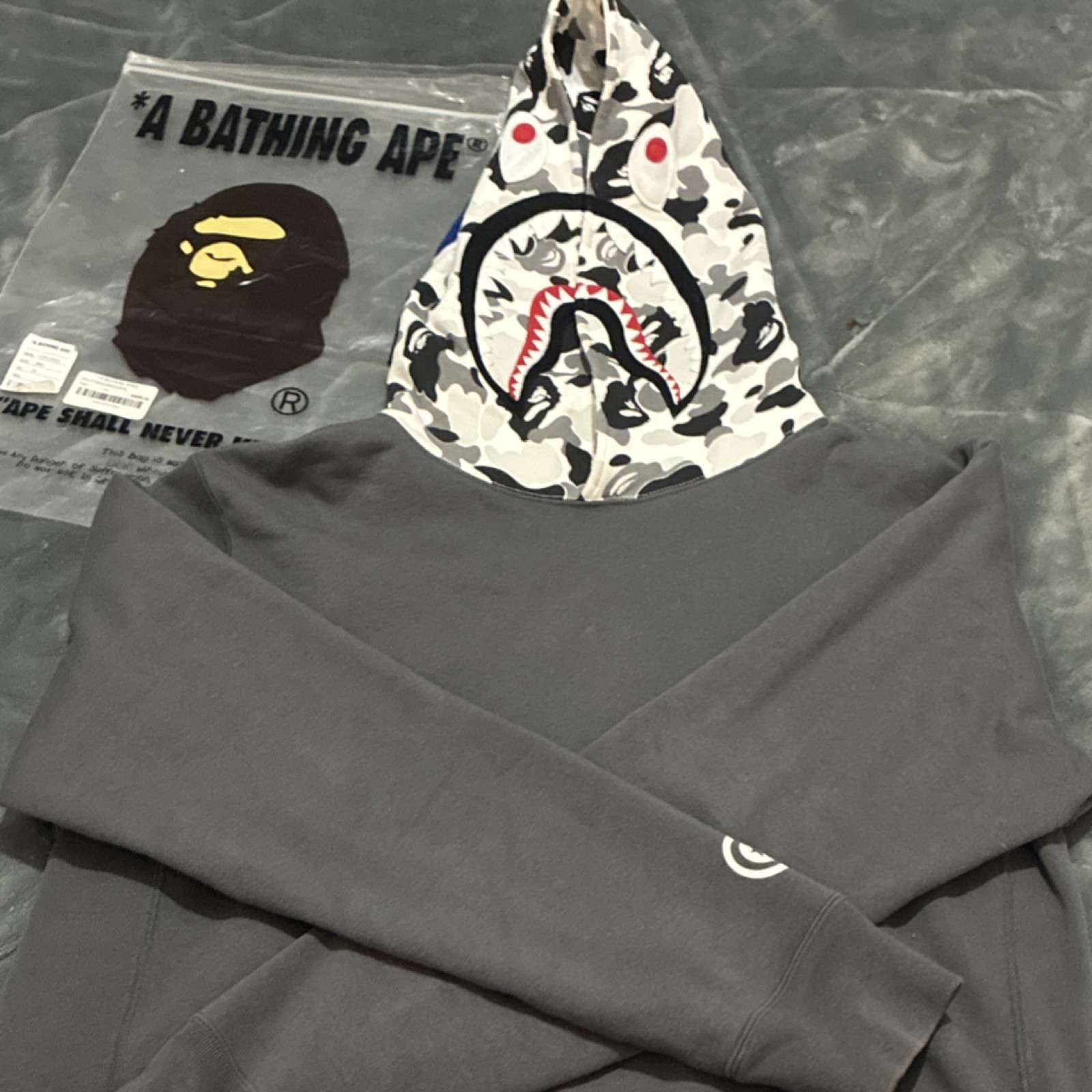 A Bathing Ape BAPE Shark Camo Pullover Fleece *CHARCOAL GREY*