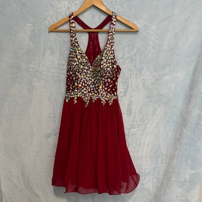 Dancing Queen Red Embellished Halter Cocktail Dress Homecoming Mini S Prom