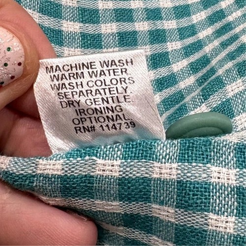 FLAX Design Size L Dress Maxi Jade Green Gingham 100% Linen Woven Sleeveless - Picture 11 of 13