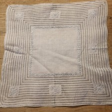 Vintage Delicate Flower Hankie White Gray Embroidered, Wedding Day Bride 11.5"