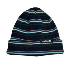 Hurley Cuff Beanie Hat Youth Fits Adult Blue Striped