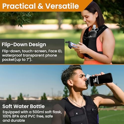 Running Vest Zip, Reflective Running Vests with 6 Pockets, 500ml Hydration - Picture 4 of 7