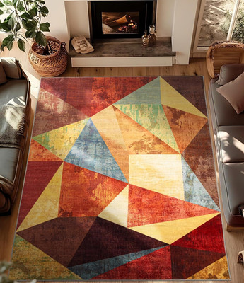 Vintage Boho Geometric Brown Area Rug 8x10 - Non-Slip Home Decor Carpet