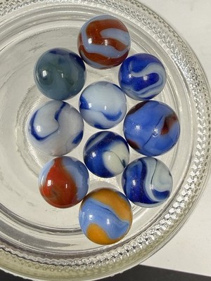 Lot Of 10 WV Swirl Marbles .56-.67  Peltier Alley? NM Condition Some UV Reactive