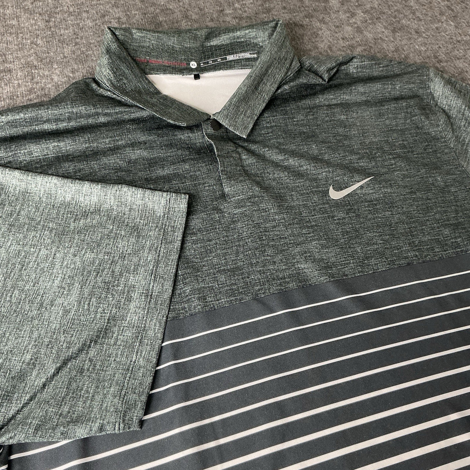 Nike Tiger Woods Collection Polo Shirt Mens XL Gray Striped Performance Golf