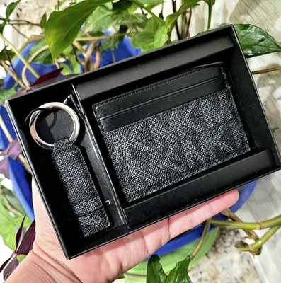 Michael Kors Black Noir Wallet And Key Chain Box Set