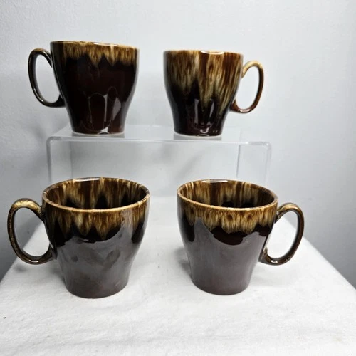 Vintage Mccoy Coffee Cup Mug Set Of 4 Drip Glaze Ceramic USA Mid Century