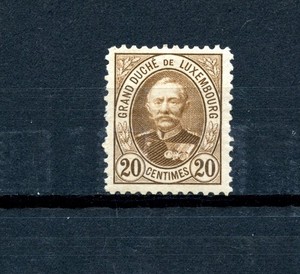 Luxembourg #62 (L498) Grand Duke, signed, perf 11 1/2, brown 20c, M,H,CV$160.00