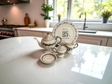 Vintage Japan Fine China Silver Jubilee 25th Anniversary Decor Tea Set of 8pc