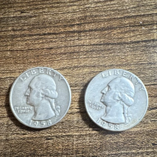 Washington Quarter 1958 Silver 25C Circulated Lot of 2 US Coins Business Strike