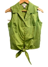 Betu Sport Sleeveless Blouse Top Shirt Size 6 Tie Front Button Up Green Cotton