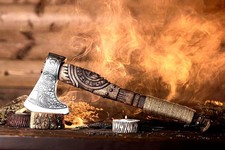 Custom Forged Carbon Steel Viking Axe with Ash Wood Shaft Viking Bearded Axe A1