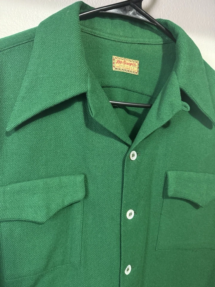Vintage 50s McGregor Green Button Up Loop Collar Shirt Rare Green Color - Image 2 of 4