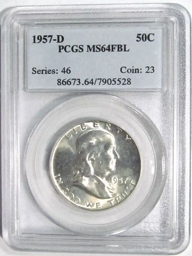 1957-D FRANKLIN Silver Half Dollar PCGS MS 64 FBL