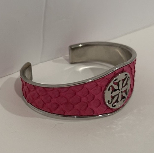 Rustic Cuff Silver Tone Monique Python Hot Pink B… - image 2