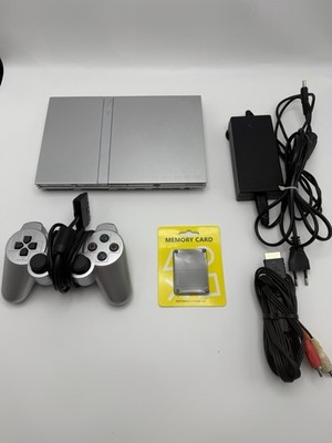 Sony PlayStation 2 Slim Set PS2 Silber Spielekonsole mit Original Controller