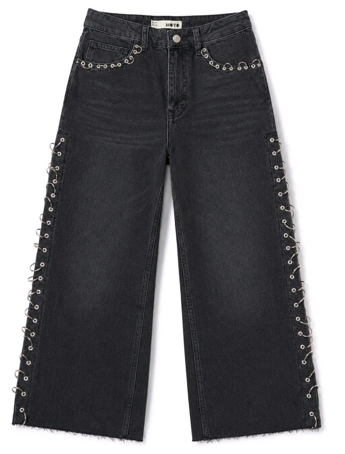 TOPSHOP Ghotic Pierced Motorcycle Cropped Wide Leg Jeans W28xL30 NWT $125 #CB9 image 4