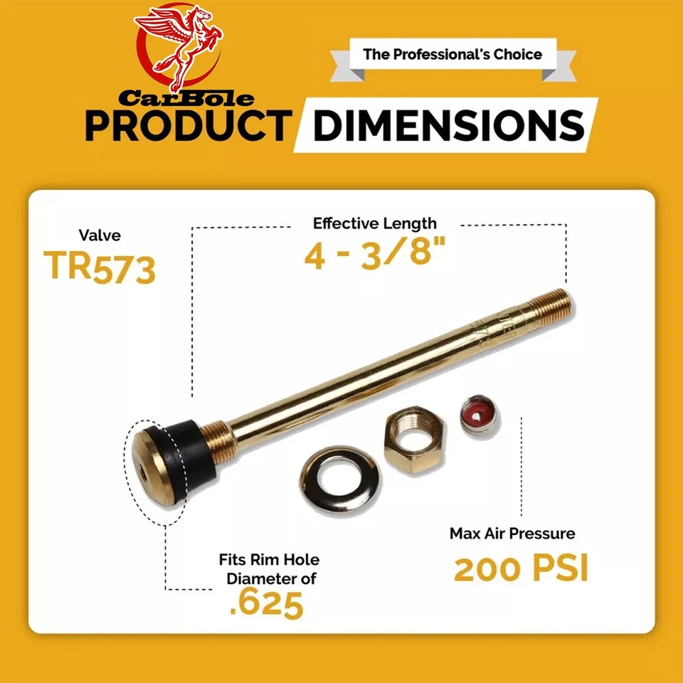 50 латунных колес со штоком клапана шины грузовика TR573 22,5/24,5 для обода Φ.625», L:4,527» - Изображение 4 из 4