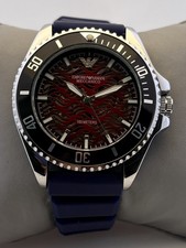 Vintage Men's Emporio Armani Automatic Red Dial Silver Case Wristwatch