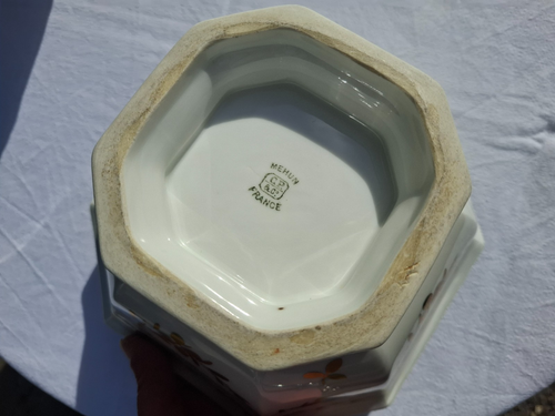 jolie coupe en porcelaine blanche et dorure MEHUN decor floral - Afbeelding 10 van 11