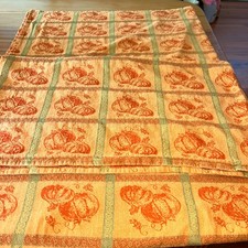 Harvest Halloween Pumpkins Grid Fall Tablecloth Cotton 54" x 74" Holiday Vintage