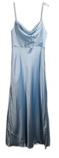 Azazie Womens Size A8 Sky Blue Satin Alaija Long Sleeveless Bridesmaid Dress
