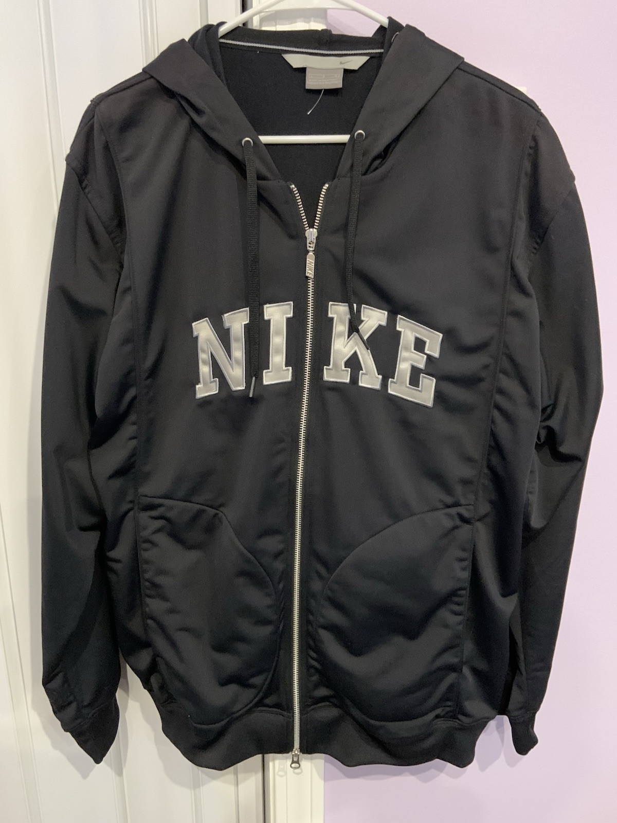 SACAI X NIKE Giacca con cappuccio vintage Nike Spell Out full zip nera L grigia etichetta ricamata nuova senza etichette