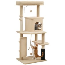 PawHut 132cm Cat Tree Tower - Beige, Refurbished