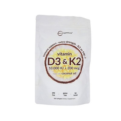 MICROINGREDIENTS Vit D3 + K2 Supplement Softgels Extra Strength 10,000 IU 180ct