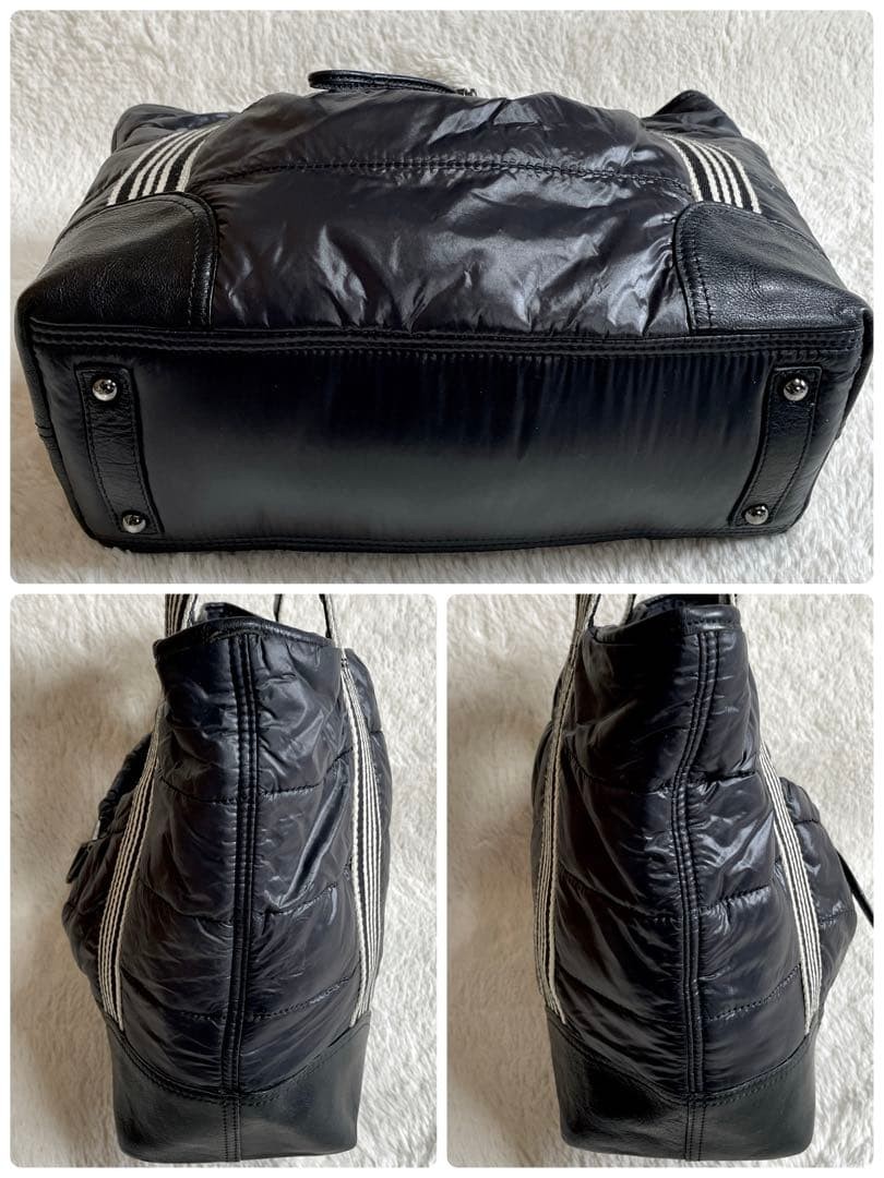 Burberry Blue Label Down Stripe Leather Large Tote Bag Black Handbag New thumbnail 4