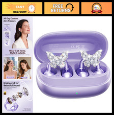 Clip-On Earbuds with Butterfly Earrings, 40H Playtime, Bluetooth Headphones for