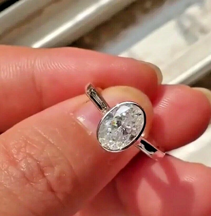 2Ct Oval Cut IGI Certified Lab Grown Diamond Solitaire Ring Solid 14k White Gold - Image 2 of 4