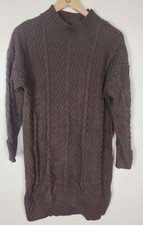 Minik Terzi Women's Sz. S-M Brown Cable Knit Long Sleeve Sweater Dress NWT