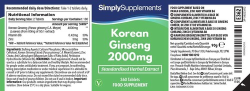 Ginseng Coreano 2000mg - 360 Comprimidos - Suplemento de calidad - Imagen 2 de 4