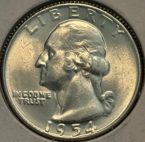 1954-d GEM BU ORIGINAL SURFACES Philadelphia Mint Silver Washington Quarter. 013