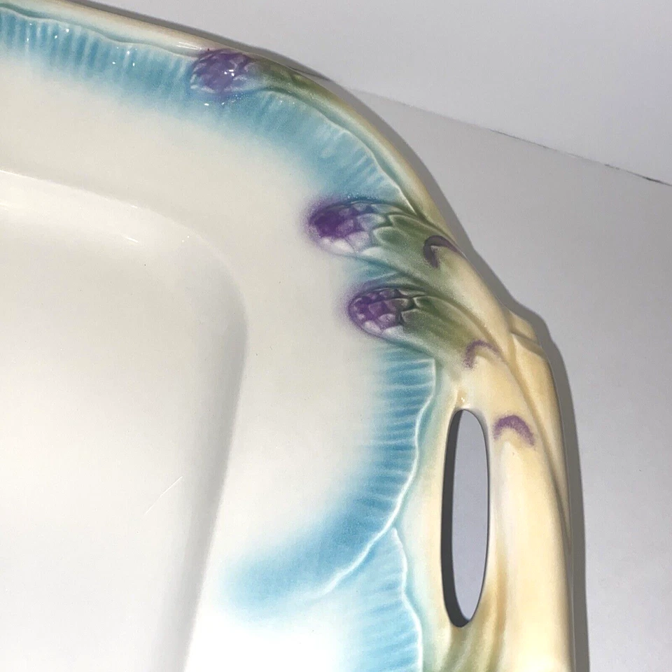 Williams Sonoma Large Floral Asparagus Ceramic Serving Tray Italy #13507 - 17"L - Image 3 of 4