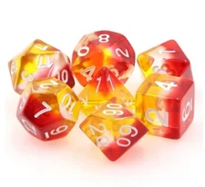 7 Piece Red Yellow White Polyhedral Dice Set w/ Red Dice Bag - RPG D&D