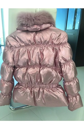 Miss Grant Girls Designer Down Jacket Fox fur collar 11 / 12 Pink Shimmer Puffer - Picture 2 of 7