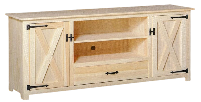 NEW AMISH Unfinished Solid Pine Large TV Stand Barn Door Modern Farmhouse